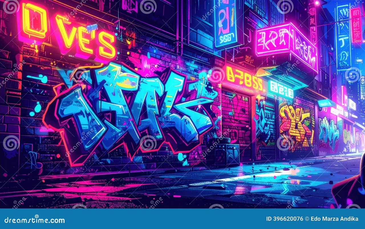 壹号娱乐 - 涂鸦街头赛博不夜城全景
